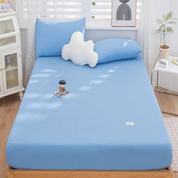 JC HOME Blue Fitted 150 TC King Bedsheet With 2 Pillow Covers-image-31