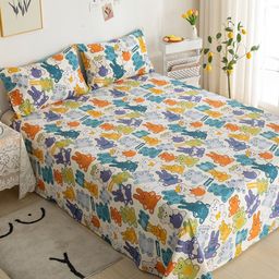JC HOME Off White & Orange 200 TC Pure Cotton Queen Bedsheet with 2 Pillow Covers-image-74