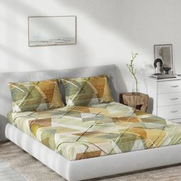 DDecor Live Beautiful Brown & Green 140 TC Cotton Queen Bedsheet & 2 Pillow Covers-image-12