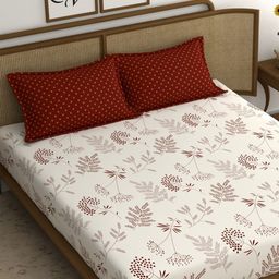 CHHAVI INDIA Maroon & White Floral 210 TC King Bedsheet with 2 Pillow Covers-54