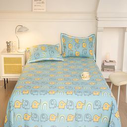 JC HOME Blue & Orange Graphic 160 TC King Bedsheet with 2 Pillow Covers-image-26