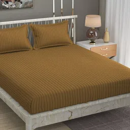 BELVOSTUM Brown Striped 220 TC Cotton Queen Bedsheet With 2 Pillow Covers-picture-6