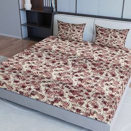Aura Maroon &Beige Floral Cotton 200 TC King Bedsheet with 2 Pillow Covers-picture-45