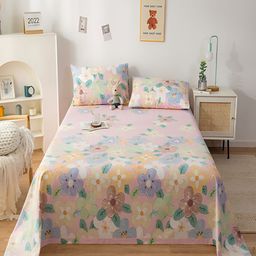 JC HOME Pink & Blue Floral Cotton 200 TC Queen Bedsheet With 2 Pillow Covers-picture-39