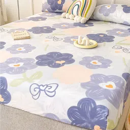 JC HOME Purple & White Floral Fitted 150 TC King Bedsheet With 2 Pillow Covers-image-55
