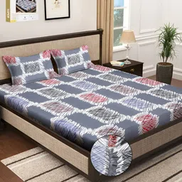 KLOTTHE Printed 300 TC Fitted Double Bedsheet with 2 Pillow Cover In Book Fold Packing-image-16