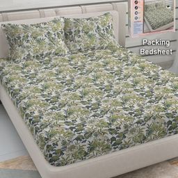 FABINALIV Green & White Floral 300 TC King Bedsheet with 2 Pillow Covers-image-59