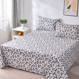 JC HOME White & Red Floral Printed 160 TC King Bedsheet & 2 Pillow Covers-image-50