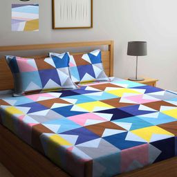 KLOTTHE Blue & Yellow Geometric 210 TC 2 King Bedsheet with 4 Pillow Covers-image-84
