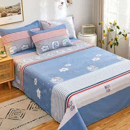 JC HOME Blue & White Striped 186 TC Cotton King Bedsheet with 2 Pillow Covers-image-50