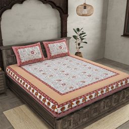 JAIPUR FABRIC Grey & White Printed Cotton 210 TC Queen Bedsheet with 2 Pillow Covers-18