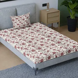 Sangria White & Maroon Printed 200 TC Pure Cotton Single Bed Bedsheet With 1 Pillow Cover-picture-6