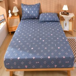 JC HOME Blue Printed 150 TC Fitted Queen Bedsheet with 2 Pillow Covers-image-48