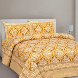 CLOTHOLOGY Gold-Toned & Maroon Ethnic Motifs 180 TC King Bedsheet with 2 Pillow Covers-image-24