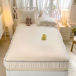 JC HOME Beige & White 160 TC Queen Bedsheet with 2 Pillow Covers-picture-36