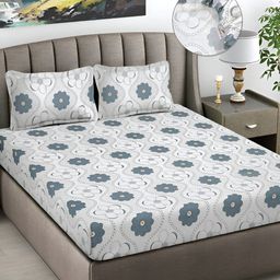 FABINALIV Floral Print 300 TC Fitted King Bedsheet with 2 Pillow Covers-image-68