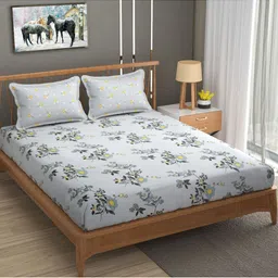 MallowWorld Black & White Floral 300 TC King Bedsheet with 2 Pillow Covers-picture-28