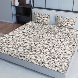 Aura Maroon & Beige Floral Cotton 200 TC King Bedsheet with Pillow Covers-picture-0