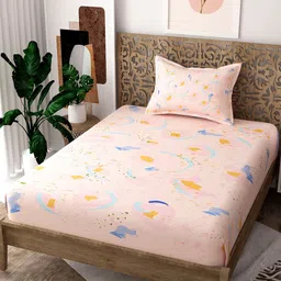 EverHOME Pink & Blue 160 TC Flat Pure Cotton Single Bedsheet with 1 Pillow Cover-image-23