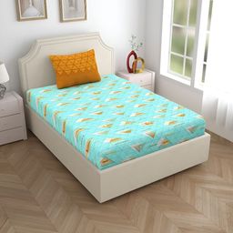 Home Ecstasy Sea Green Geometric 140 TC Cotton Single Bedsheet with 1 Pillow Covers-image-30