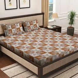 KLOTTHE Brown Printed Pure Cotton Super King Double Bedsheet Set 400 TC-image-12