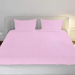 MAYFAIR HOMES LONDON Peach-Coloured Striped Cotton 210 TC Crib Bedsheet Set-image-26