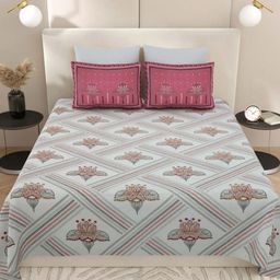LIVING ROOTS Grey & Black Floral Pure Cotton 300 TC King Bedsheet with 2 Pillow Covers-image-86