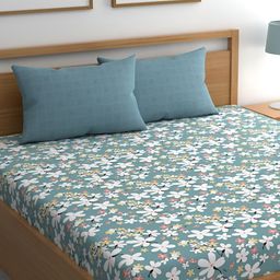 CHHAVI INDIA Green & White Floral Microfiber 210 TC King Bedsheet With 2 Pillow Covers-image-61