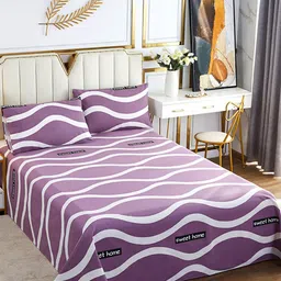 JC HOME Purple  White Printed 186 TC Pure Cotton King Bedsheet With 2 Pillow Covers-image-71