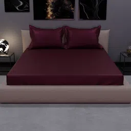 Stoa Paris Date Night Velvet Burgundy 300 TC Fitted King Sheet with 2 Pillow Covers-image-97