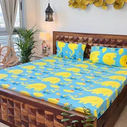 URBAN SPACE Divine Blue Cartoon Characters 144 TC Cotton Queen Bedsheet & 2 Pillow Covers-image-12