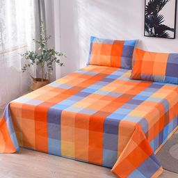 JC HOME Orange & Teal Geometric 160 TC Single Bedsheet & Pillow Cover-image-16