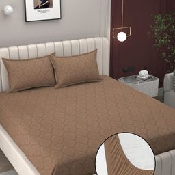 BELVOSTUM Beige Ethnic Motifs 250 TC Cotton Fitted Crib Bedsheet With 2 Pillow Covers-image-107