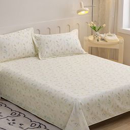JC HOME Beige & Blue Floral 140 TC King Bedsheet with 2 Pillow Covers-image-13