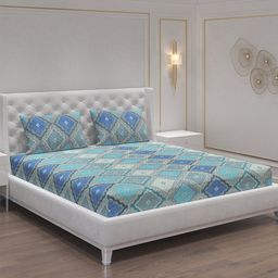 Moca By Monte Carlo Dazzle White Geometric Cotton 120 TC Queen Bedsheet & 2 Pillow Covers-image-40