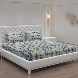 Moca By Monte Carlo Dazzle Grey & Green Microfiber 120 TC Queen Bedsheet & 2 Pillow Covers-image-58