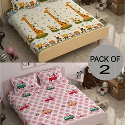 CHHAVI INDIA Beige & Pink Conversational 210 TC 2 Queen Bedsheet with 4 Pillow Covers-image-63
