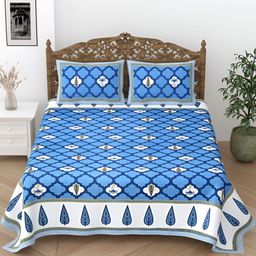 Comfowell Blue & White Floral Cotton 240 TC Bedsheet with 2 Pillow Covers-image-102