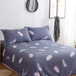 JC HOME Grey & Pink Conversational 200 TC Cotton Queen Bedsheet with 2 Pillow Covers-image-85