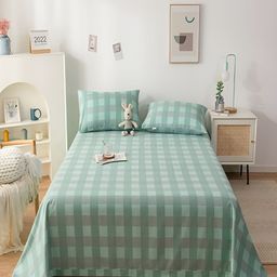 JC HOME Green & Grey Geometric 200 TC Cotton King Bedsheet with 2 Pillow Covers-5