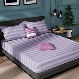 Nautica Purple Geometric Pure Cotton 150 TC King Bedsheet With 2 Pillow Covers-image-31