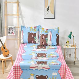 JC HOME Pink & Blue Graphic 160 TC Queen Bedsheet With 2 Pillow Covers-image-79