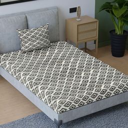 Aura Black & White Geometric Cotton 200 TC Single Bedsheet with Pillow Cover-picture-11