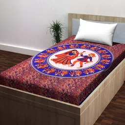 POORAK Blue & White Ethnic Motifs Cotton 104 TC Single Bedsheet With 1 Pillow Cover-image-81