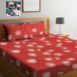 Arrabi Set Of 2 Red & Maroon Floral 300 TC 2 King Bedsheet with 4 Pillow Covers-33