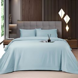 MUSH Blue Bamboo 400 TC King Bedsheet with 2 Pillow Covers-image-60