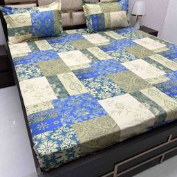 Pure Decor Blue & White Floral Cotton King Bedsheet with 2 Pillow Covers-image-77