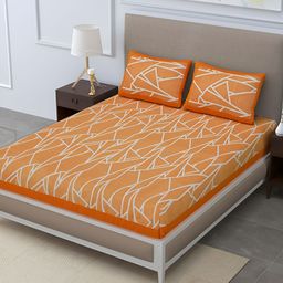 POORAK Orange & White Geometric 104 TC Queen Bedsheet with 2 Pillow Covers-image-49