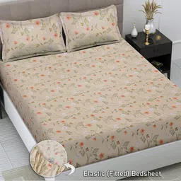 FABINALIV Brown & Green Floral 300 TC King Bedsheet with 2 Pillow Covers-image-82