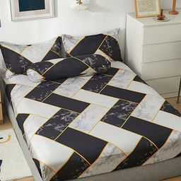 JC HOME Black & White Printed 150 TC Fitted Queen Bedsheet & 2 Pillow Covers-image-87